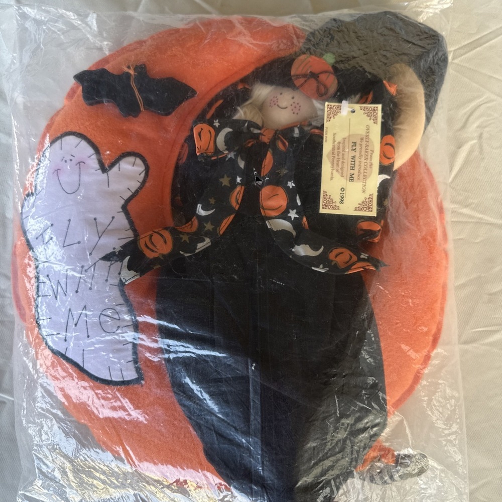 Overly-Raker Halloween Witch On Moon "Fly With Me" Vintage 1998 Seasonal Decor
